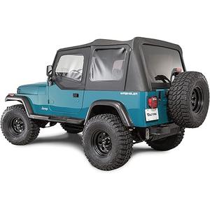 TACTIK Fabric Only Replacement Soft Top - Fits Jeep Wrangler 1988-1995 YJ - Custom-Fit Fabric Roof with Removable Side and Back Window (With Door Skins, Black Diamond)