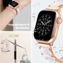 V.R.HOPE Apple Watch Band for Women 38mm 40mm 41mm 42mm Fashion Rose Gold Stainless Steel Metal Strap with Resin Inlay, Fashion Bracelet Compatible with iWatch Series 11/10/9/8/7/6/5/4/3/2/1/SE (White+Rose Gold)
