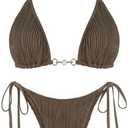 ZAFUL Bikini Sets for Women Halter Two Piece Swimsuits Sexy Triangle Bikinis Textured Cheeky Bathing Suit Small