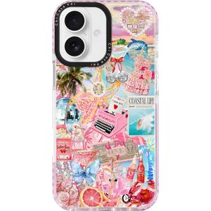 for iPhone 16 Plus Case, Coastal Life Pattern with Tropical Collage, Military-Grade Drop Protection, Trendy Soft Slim TPU Protective Cover with Camera Protection for WomenGirls (PinkSummer)