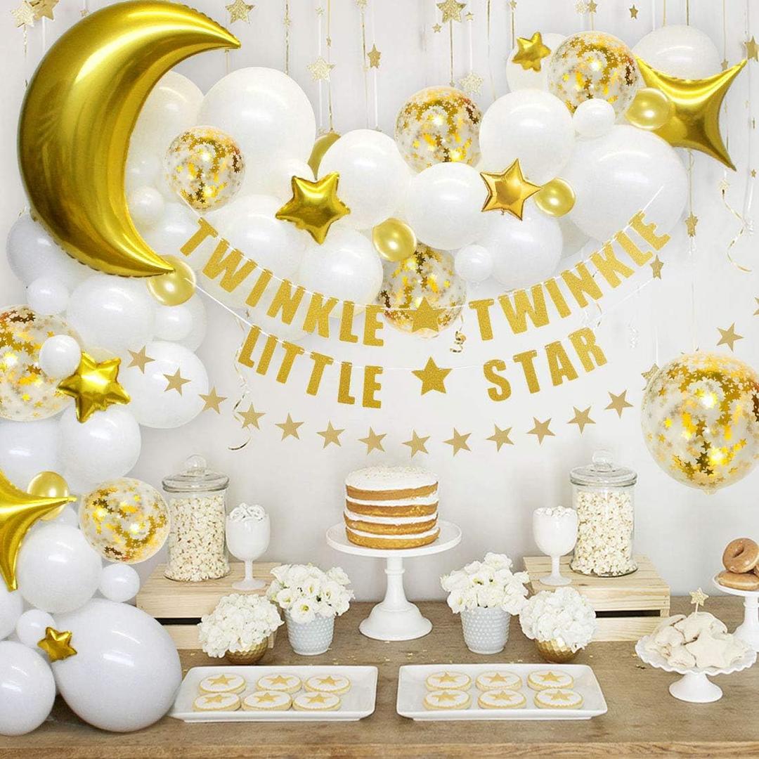 Twinkle Twinkle Little Star Balloon Garland Arch Kit - 98 Pack Balloons Moon and Star Garland for Boy or Girl Baby Shower Birthday Party Gender Reveal