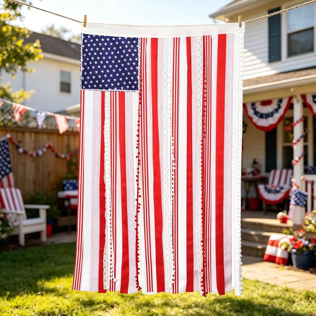 4th of July Decorations-Memorial Day Decor,4x2.3 Ft Rag American Flag Banner Fourth of July Independence Day Decorations USA Flag Bunting Outdoor Patriotic Vintage for Porch Indoor