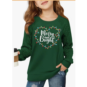 Girls Christmas Sweatshirts for Kids Merry Christmas Casual Cable Knit Long Sleeve Shirts Xmas Tree Tops, 10-12 Y(size 150)