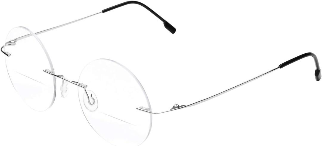Round Rimless Frame Bifocal Reading Glasses For Men Women +2.25 Titanium Alloy Lightweight Readers Eyeglasses