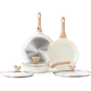 Kordisen Ceramic Nonstick Frying Pan Skillet Set with Lid, 3 Piece Ceramic Pans for Cooking Non Toxic, Healthy Induction Cookware, Stay-Cool Handle, PFOA & PFAS Free (9.5 Inch, 11 Inch, 12.5 Inch) White Ceramic