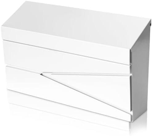 Ydocabinit Wall Mount Mailbox, Large Capacity Mailbox for House, Galvanized Steel Rust-Proof Metal Post Box Drop， Mailboxes for Outside, 15.74"×9.84"×4.33", White Modern Sleek Style