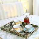 2 Pcs Serving Trays with Handles, Plastic Tray for Ottoman Coffee Table William Morris Decorative Large Rectangular Tray for Serving Living Room Home Tea Coffee Table Decor(Green,Gold Lily)