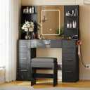 Garvee Makeup Vanity with Mirror and Chair, Power Outlet, Hairdryer Holder, 7 Drawers, 3 Lighting Modes Brightness Adjustable Dressing Table for Bedroom (Jet Black)