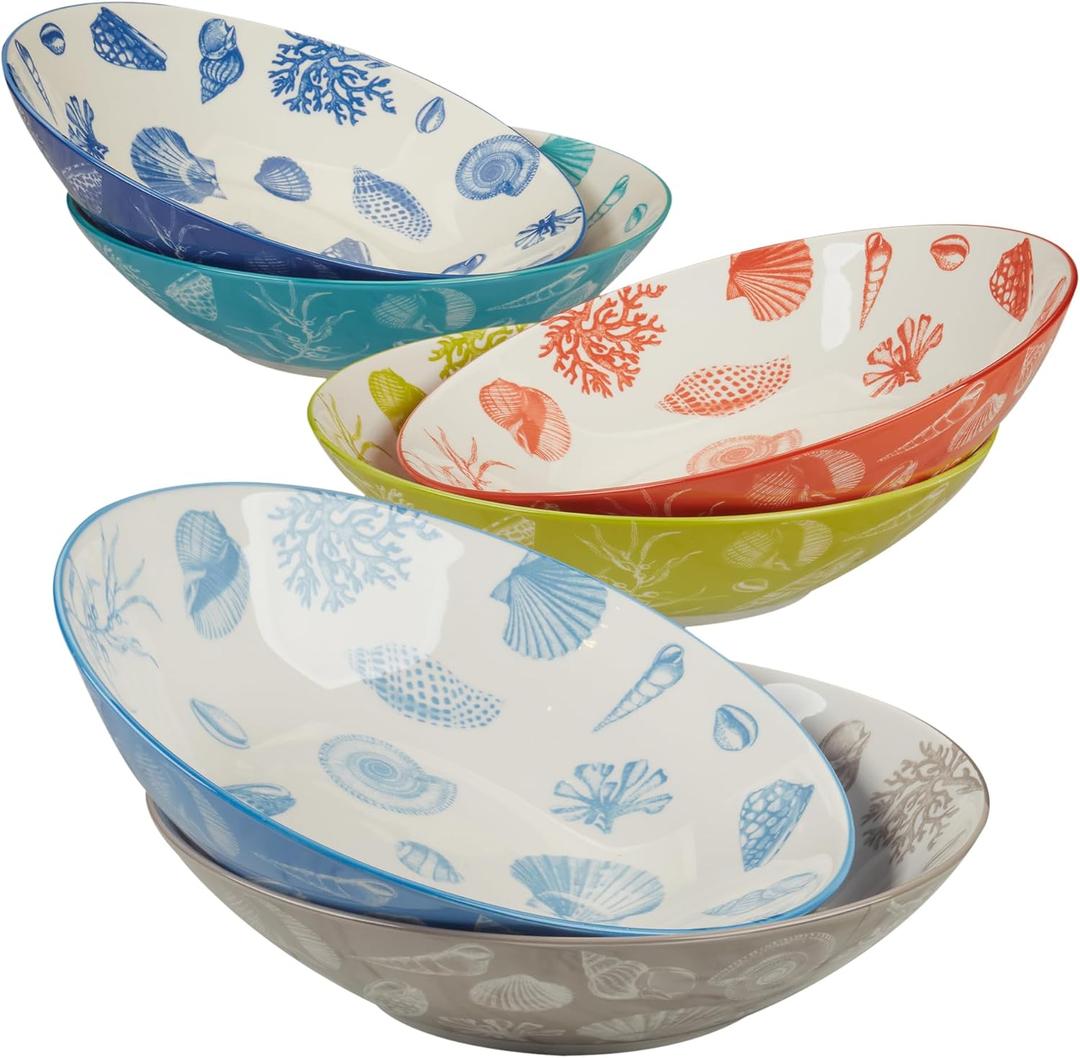 Certified International Seaside 9.25" Soup/Pasta 40oz. Bowls,Set of 6 Assorted Designs
