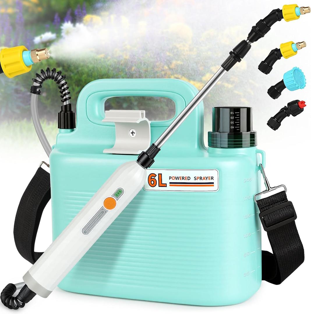 Electric Garden Sprayer 1.6 Gallon - Battery Powered Weed Sprayer Wtih 3 Nozzles, Backpack Sprayer in Lawn and Garden, Pump Sprayer for Gardening, Watering & Spring Planting
