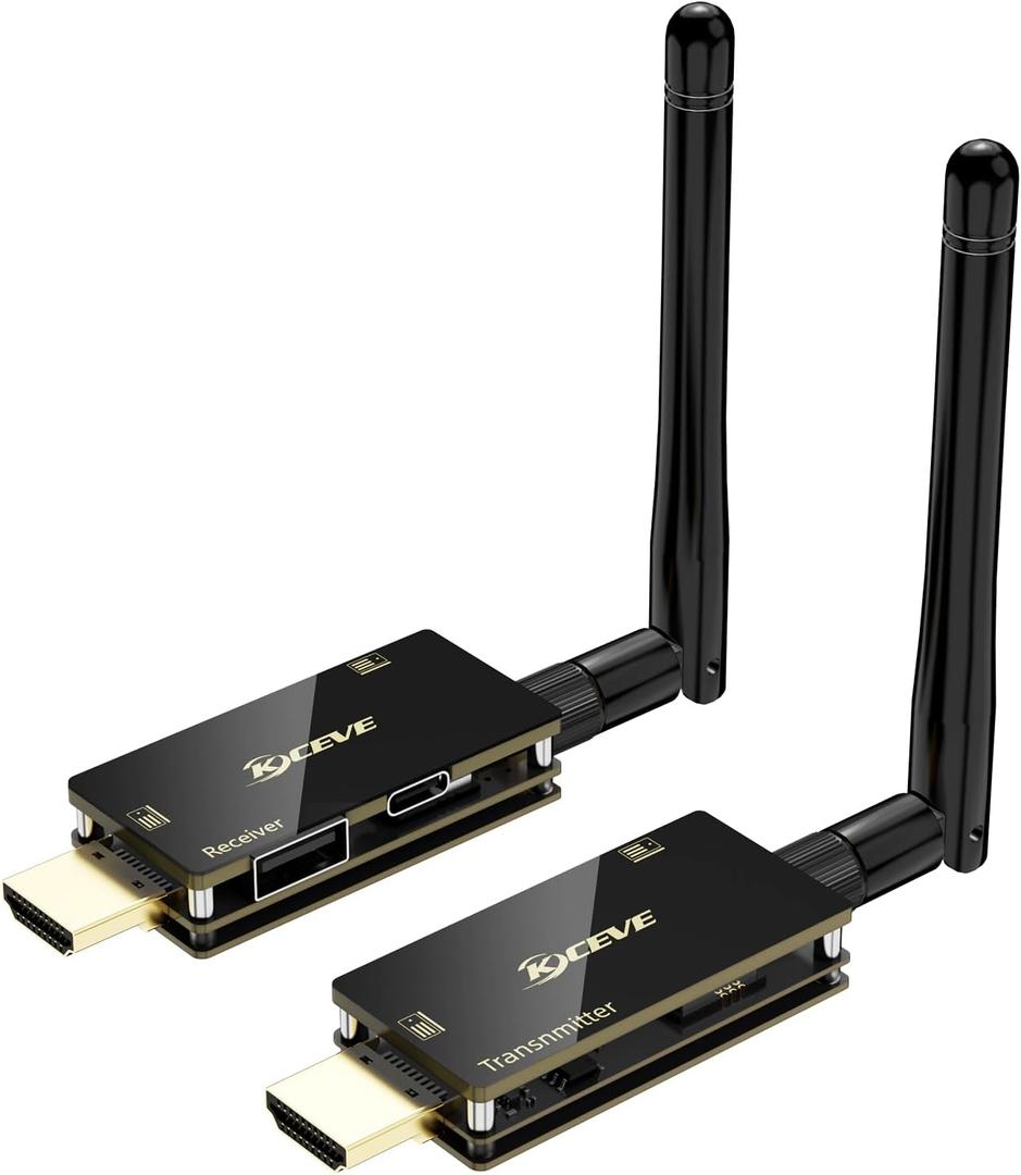 HDMI Wireless Transmitter and Receiver with USB Mouse/ Keyboard Port, HDMI to HDMI Wireless Extender Kit with Antenna, No Shell Desigh for Better Heat Dissipation, 200m/ 656ft Range