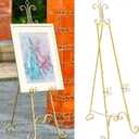 20"L x 26.75"W x 56.5"H Large Easel Stand for Display, Adjustable Heigh Metal Gold Easel Stand with Chain Support, Heavy Duty Easel for Mirror, Sign, Wedding, Picture Frame. (No Installation Required)