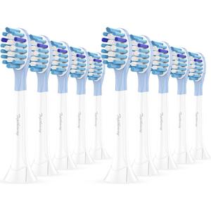 Toptheway Replacement Toothbrush Heads Compatible with Philips Sonicare C-3 Premium Plaque Control 4100 5100 6100, Replacement Heads for G3 W3 C2 G2, 10 Brush Heads, Full Size, White
