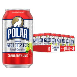 Polar Seltzer Water Cranberry Lime, 12 fl oz cans, 18 pack, EXP: DEC-02-2027