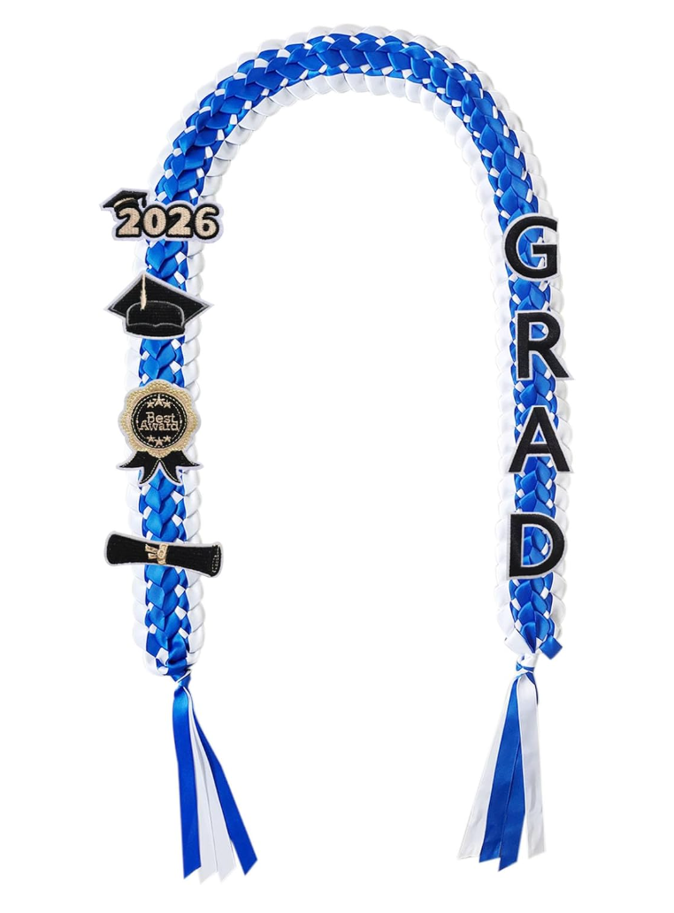 Graduation Leis 2026 Money Ribbon Leis for Graduation Class of 2026 Braided 48inch Graduation Necklace for High School,College Graduation Party Gifts,Blue and White