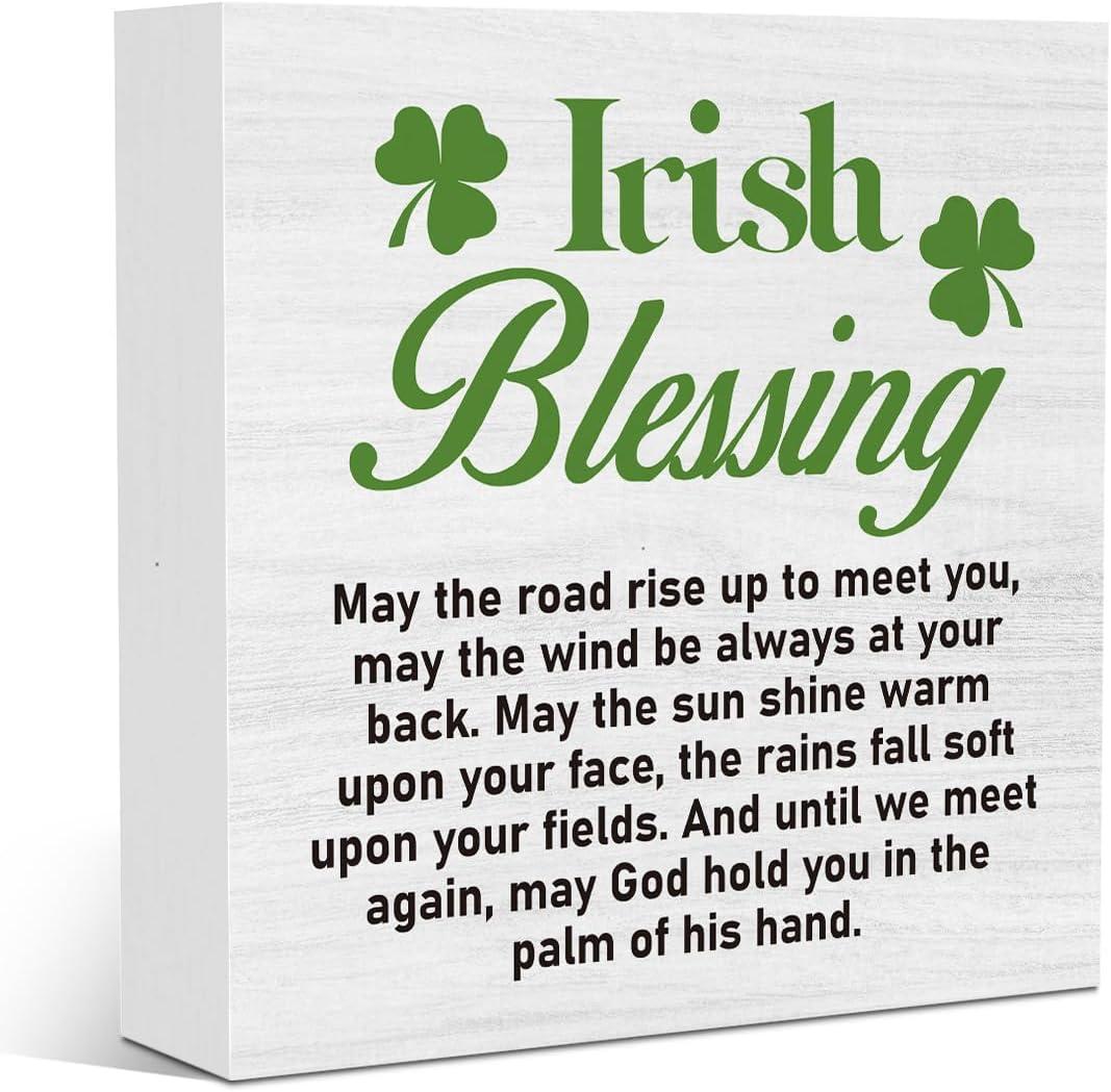 St. Patrick's Day Table Decoration Irish Blessing Shamrock St Patrick's Day Tiered Tray Decor for Home Farmhouse Bedroom Bathroom Dining Room Office Wooden Sign 5 X 5 Inches