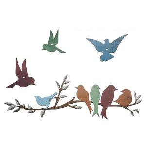 Ferraycle Metal Bird Wall Art Birds on the Branch Decor Metal Sculpture Silhouette Ornament Branch Wall Hanging Sign for Balcony Garden Home Decor(Cute Colors)