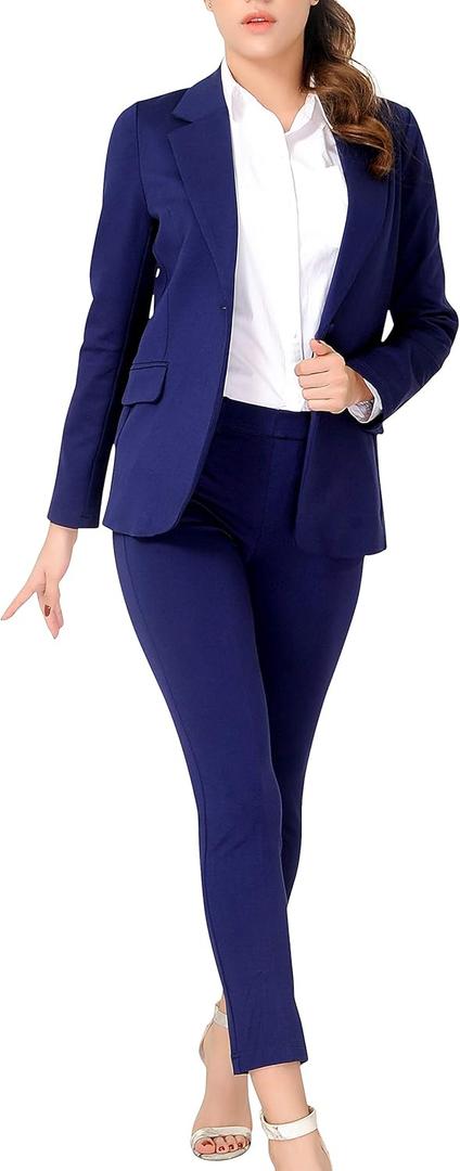 Marycrafts Women’s Two Piece Suits – Business Blazer Pant Suit Set for Work, Professional Outfit, Office Wear, Formal Business Attire 12 Navy