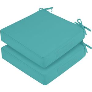 Waterproof Outdoor Chair Cushions Set of 2, Square Outdoor Seat Cushions with Ties and Removable Covers, 22 x 22 Outdoor Cushions for Patio Furniture with Portable Handle(Teal)