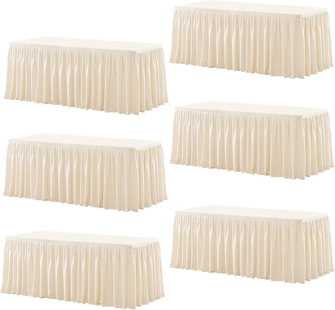 Wish Care 6 Pack Light Champagne Rectangle Table Clothes for 6 Foot Tables, Polyester Fitted Tablecloths 6ft Stretch Table Cover for Wedding, Birthday, Parties, Trade Show, Craft Show (72" x 30" (6 Ft - 6 Pcs))
