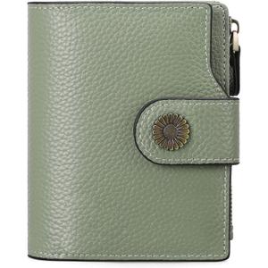 Falan Mule Women's Lightweight Genuine Leather Wallet, Includes Card Holders, RFID-Blocking, Lightweight, Photo & ID Holder, Green