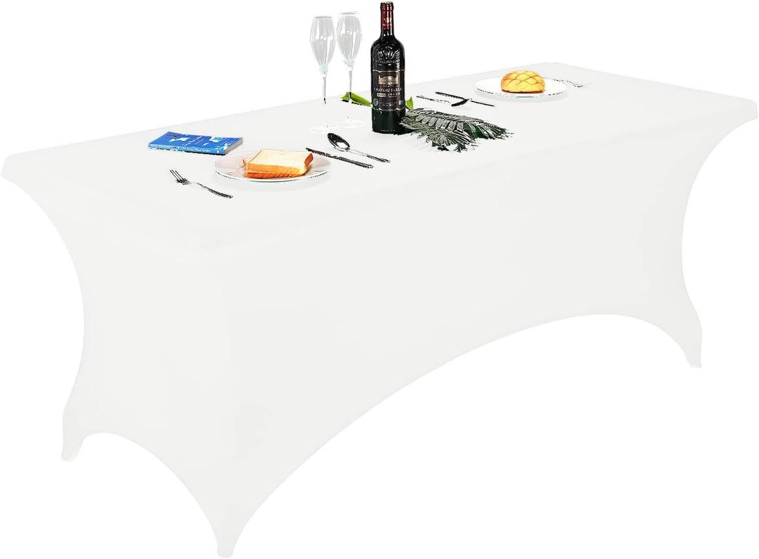 FORLIFE Spandex Table CoversFitted Tablecloth for Rectangular Tables, Stretch Patio Table Covers, Universal Spandex Table Cover for Wedding, Banquet, Party (6ft, White)
