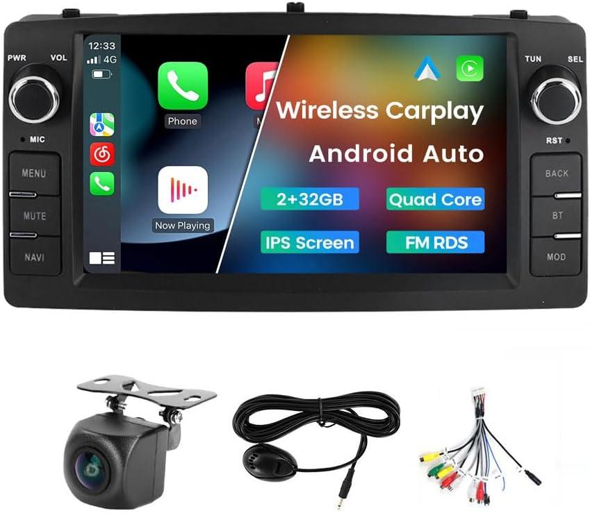 Android Double Din Car Stereo for Toyota Corolla E120 2000 2001 2002 2003 2004 2005 2006, 7 Inch Touch Car GPS Radio Wireless Car-Play Android Auto Support WiFi Blue-Tooth FM RDS, 2GB RAM 32GB ROM