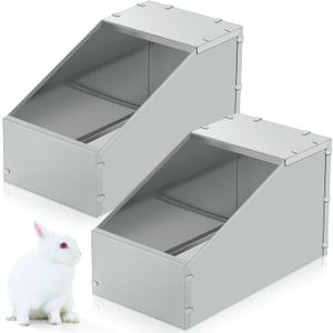 Maxcheck 2 Pcs Galvanized Metal Rabbit Nesting Box Bunny Small Animal Nest with Removable Acrylic Floor Durable Easy to Clean for Indoor Outdoor Use Rabbit Supplies(14.5 * 8.5 * 8 Inch)