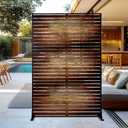 FENCY Metal Outdoor Privacy Screen 72" H47" W Vintage Wood Color Patio Privacy Screen, Freestanding Decorative for Deck Balcony Patio