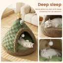 Jiupety Cat Beds for Indoor Cats,Cat House with Removable Washable Cushioned,2-in-1 Cat Bed Cave with Anti-Slip Bottom Ultra-Soft Cat Tent for Kittens and Small Pets,Green 18.9In