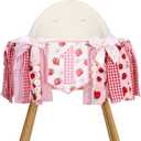 Strawberry Daisy 1st Birthday High Chair Banner - Pink Red Berry Theme Highchair Banner, Gingham Sweet Berry First Birthday Party Decoration, Best Sweet One Cake Smash Photo Props, Strawberry Picnic Party Supplies