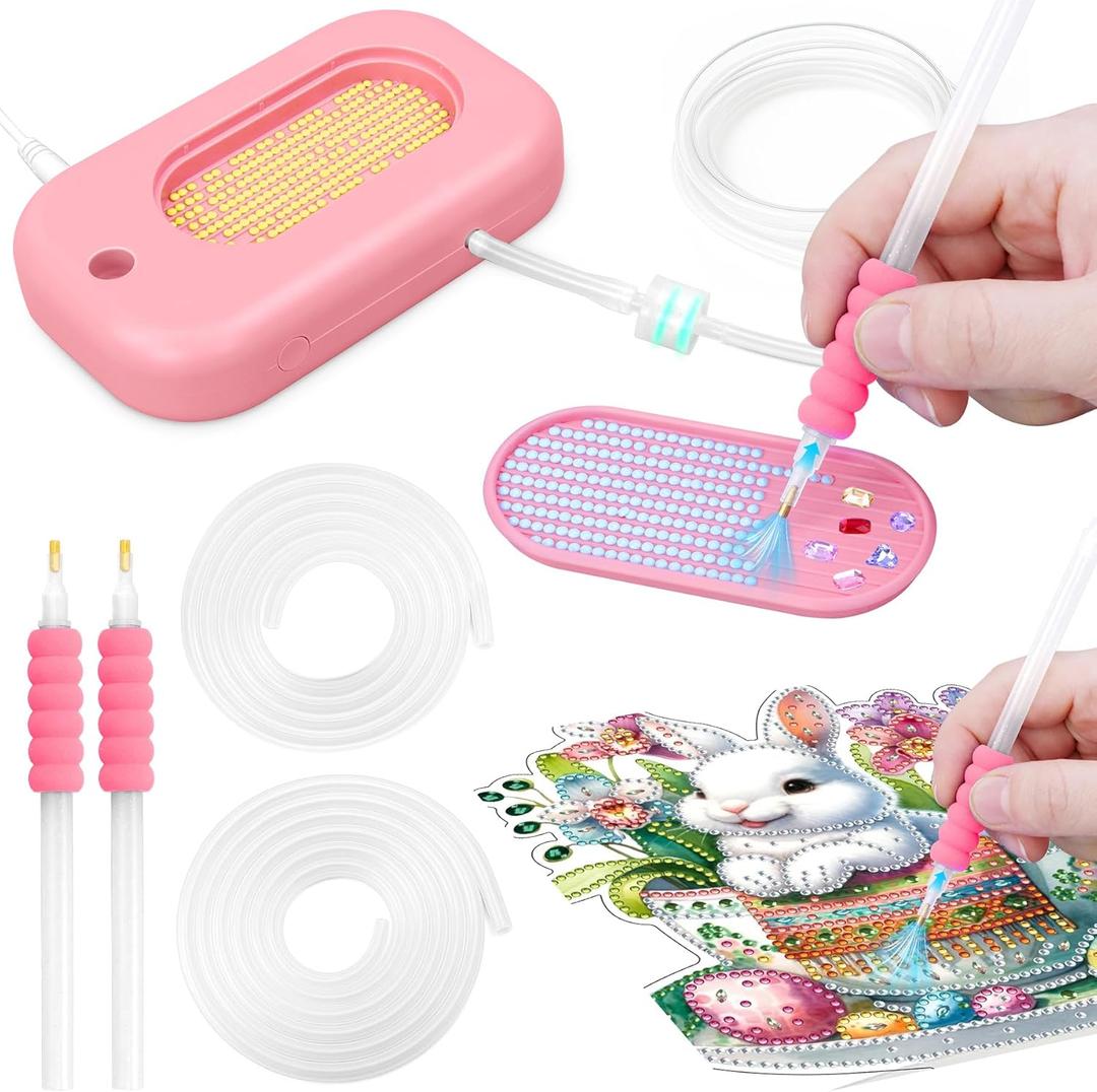 Electric Diamond Art Painting Pen, Epainter Vacuum Diamond Painting Pen Accessories, Wax-Free Precision Adsorption, Strong Suction for 2.5D/5D/AB Drills, Ergonomic Design Adult/Kid Friendly (Pink)
