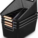 Tioncy 4 Pcs Plastic Mesh Baskets with Wood Handle Woven Mesh Storage Organizer Bins Multi-function Rectangle Baskets for Home Pantries Shelves Closet Kitchens Bedrooms(12.01 x 8.03 x 5.59 Inches)