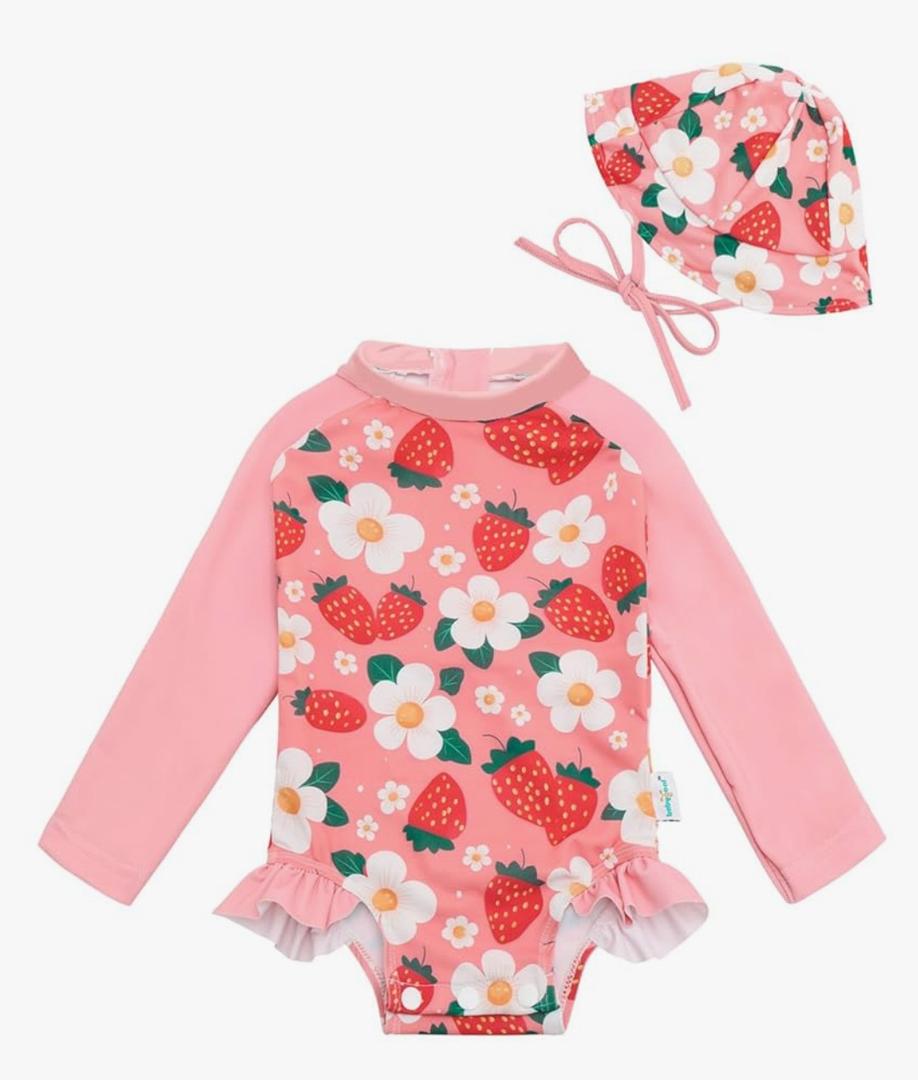 babygoal Baby Girls Long Sleeve One Piece Rash Guard Swimsuit with Zipper, UPF 50+ Sun Protection, 6-12m