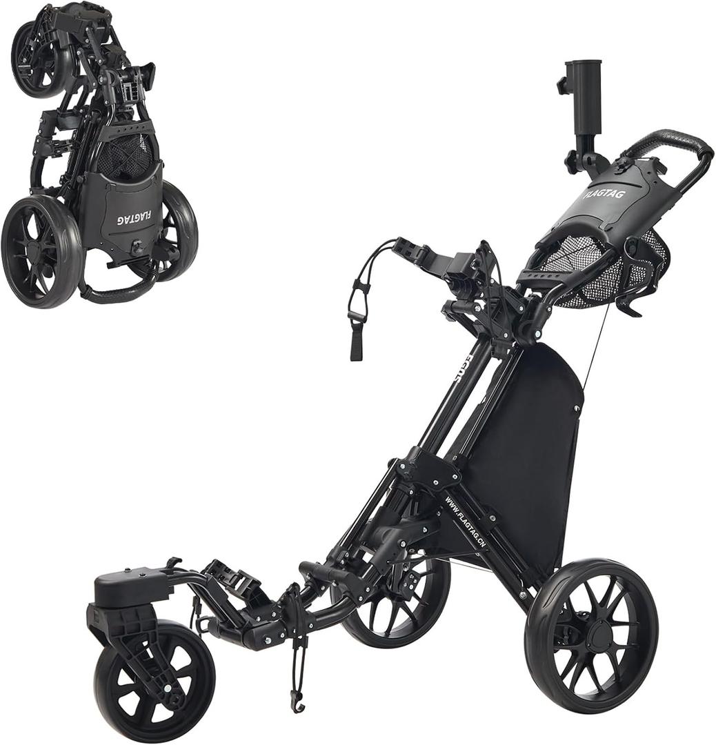 FLAGTAG Golf Push Cart 3 Wheel with 360 Swivel Front Wheel,Lightweight and Foldable Walking Golf CartOne-Click Foldable,with Foot Brake