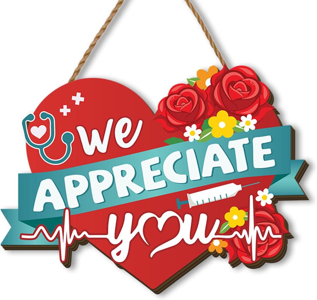 Doctors Day Wooden Wreaths for Front Door Happy Doctor's Day Welcome Sign We Appreciate You Decor Doctor Appreciation Decorations for Home Party