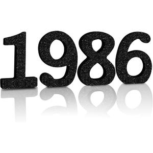 TONIFUL 4 Inch 1986 Black Glitter Table Centerpiece Sign 1986 Number Block for 40th Birthday Decoration,Fourty Years Old Birthday Table Decoration,Class of 1986 Reunion Decorations or Anniversary