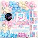 Baby Gender Reveal Decorations, Girl or Boy Gender Reveal Party Decorations, He or She Dcor Backdrop Balloon Garland Banner Tablecloth Cake Cupcake Topper Box Sash Pink Blue