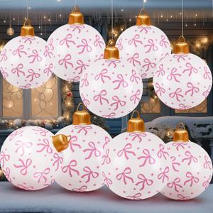 Jetec 6 Pcs Pink Bow Inflatable Christmas Ball Ornaments Giant 24 Inch PVC Xmas Blow up Balls Inflatable Decorated Ball for Holiday Christmas Yard Lawn Tree Indoor Outdoor Decorations