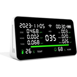 11-in-1 Air Quality Monitor, Indoor CO2/VOC/AQI/PM2.5/Thermometer/Humidity Monitor, Portable Smart Air Quality Meter, Air Quality Tester for Home Offi