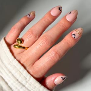 Glamnetic Press On Nails - Short Oval Fake Nails with Greek-inspired Patterns, Gold Foil & Glossy Finish | Salon Quality Vacation Nails | Myko Muse | 15 Sizes - 30 Nail Kit with Glue