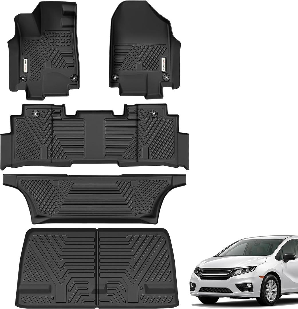 YITAMOTOR Floor Liner and Cargo Mats Fit for Honda Odyssey 2018-2026 Mini Passenger Van, All Weather TPE Car Floor Liners,Durable Anti-Slip Accessories, 1st & 2nd & 3rd Row & Cargo Liner, Black