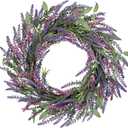 Briful Lavender Artificial Wreaths for Front Door, 20'' Spring Summer Faux Wreath for Indoor Outdoor Mantle Window