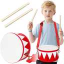 Kids Drum Set,8 in Wooden Toy Drum Set,Educational Baby Musical Toys Drum with Adjustable Strap 2 Drumsticks,Sensory Musical Instrument Drum Toy for Toddler Boys & Girls Gift(Red) (Red Triangle Style)
