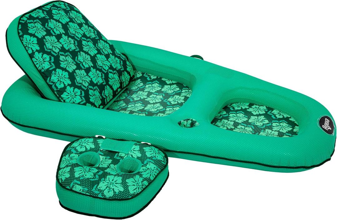 Aqua Campania Ultimate 2-in-1 Pool Float Lounge – Extra Large – Inflatable Pool Floats for Adults with Adjustable Backrest & Cupholder Caddy