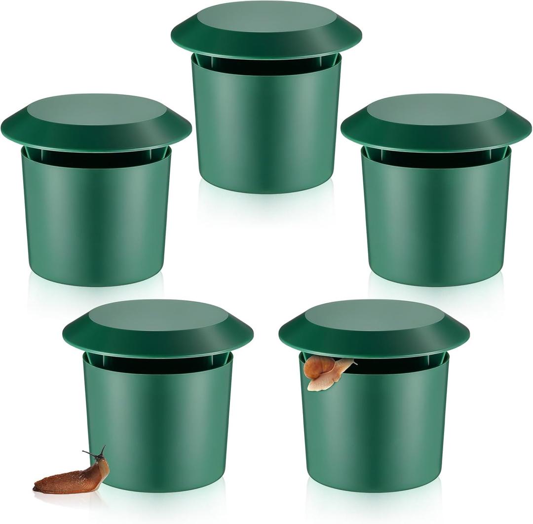 Qualirey 5 Pcs Beer Trap for Snails and Slugs, Reusable Plastic Snail Catcher Container (Beer Not Included), Physical Trap for Garden (Green)