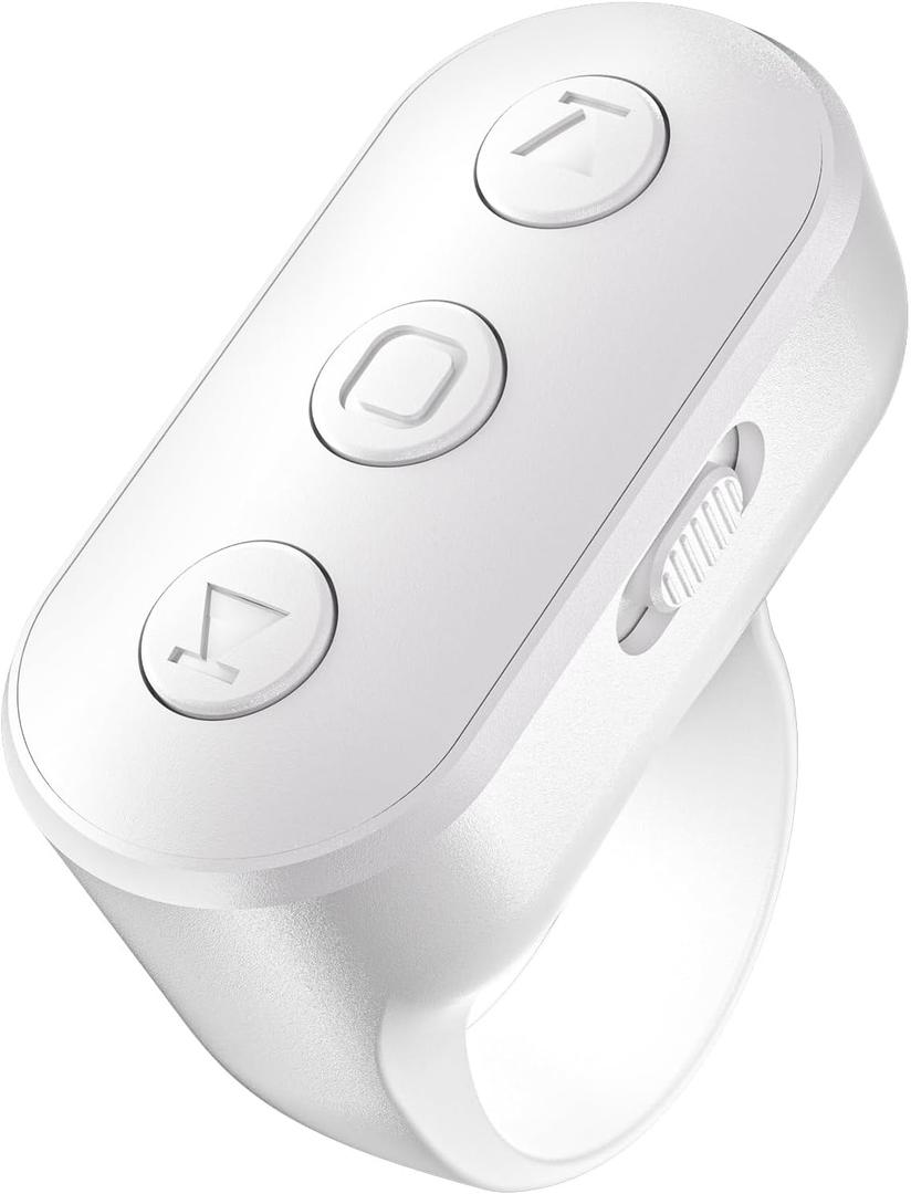 Scrolling Ring Remote for TikTok YouTube IG Shorts Video Landscape Portrait, Fingertip Wireless Scroller Page Turner Clicker for Kindle APP Compatible with iPhone iPad Android Phone Tablet (White)
