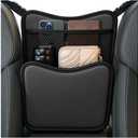 Car Purse Holder Between Seats, Nappa Leather Front Seat Storage Bag with Tissue Holder, Large Capacity Automotive Console Organizer for Document Phone Wallet, Car Accessories (Black)