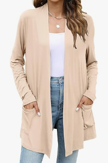 Yekaty Womens Lightweight Cardigans Open Front Long Sleeve Drape Kimono Cardigan Sweaters with Pockets, 3 XL, Apricot