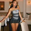 Sexy Mesh Sheer Y2k Tube Mini Dress for Women Date Night Black (XL)
